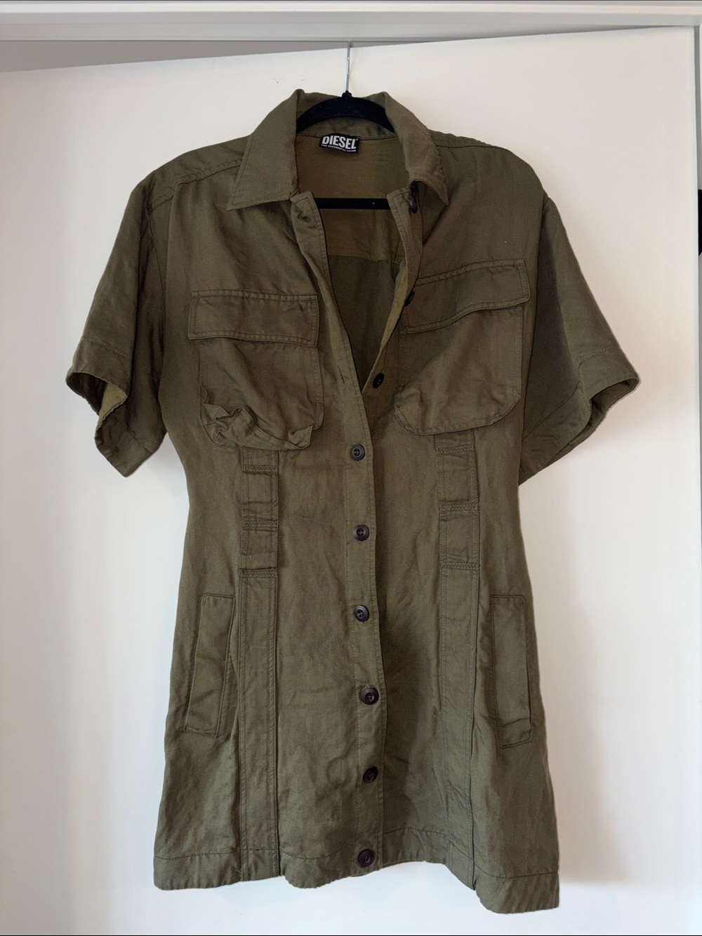 Diesel Olive Utility Button-Front Dress